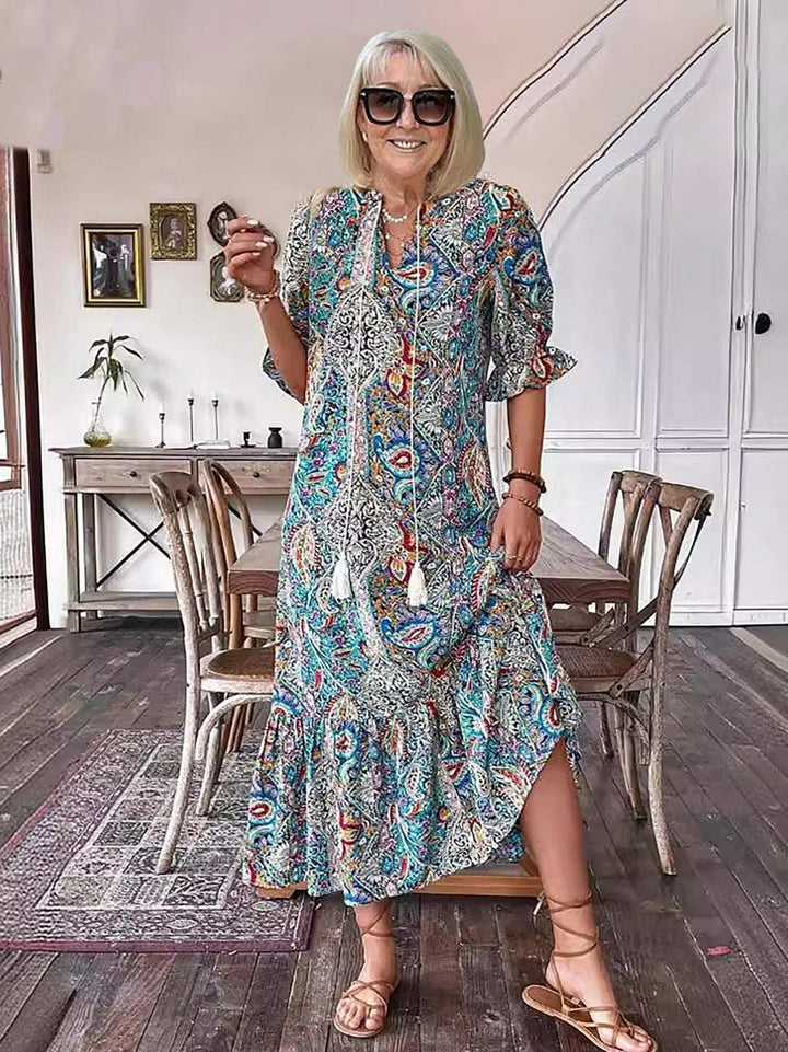 Averie – Elegant Boho Midikjole med Print