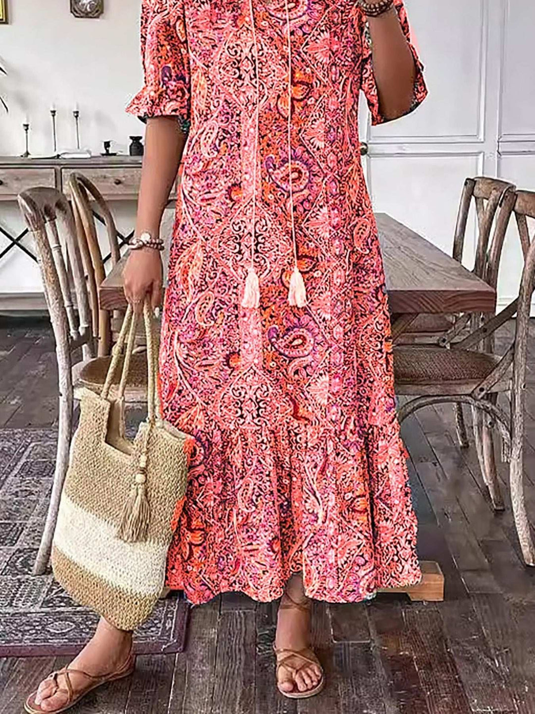 Averie – Elegant Boho Midikjole med Print
