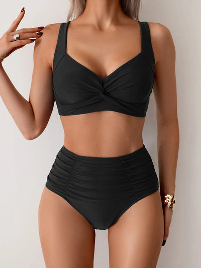 Nicoletta – Rynket bandeaubikini med mavekontrol