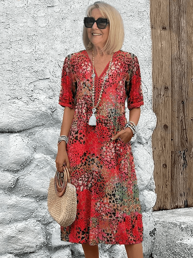 Aeria – Elegant Boho Midikjole med Print