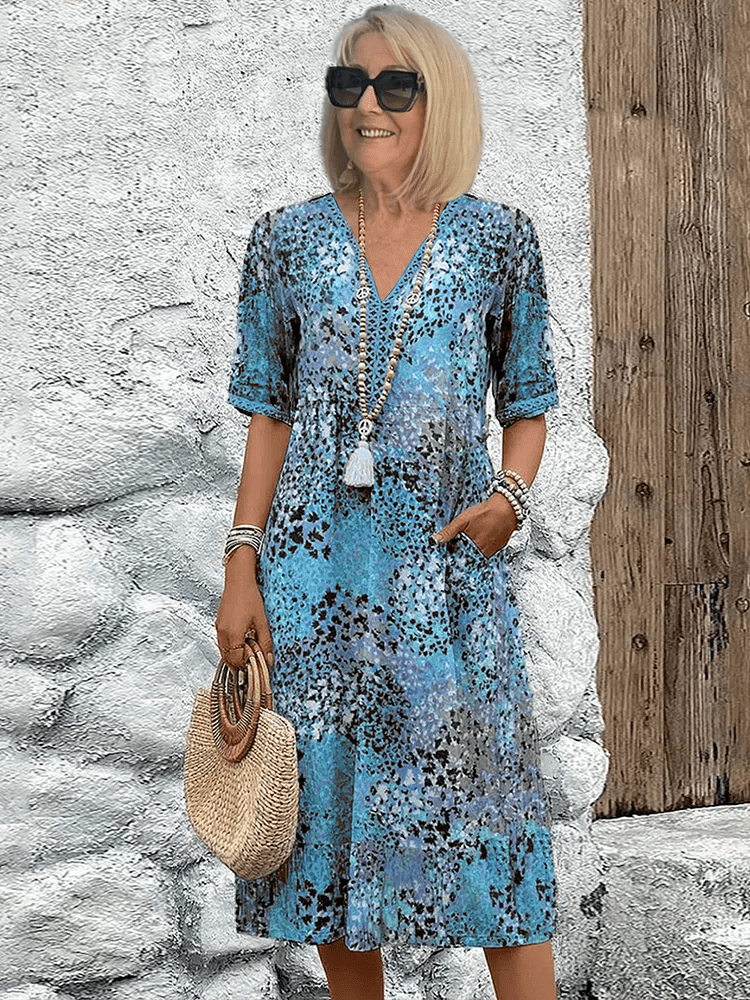 Aeria – Elegant Boho Midikjole med Print