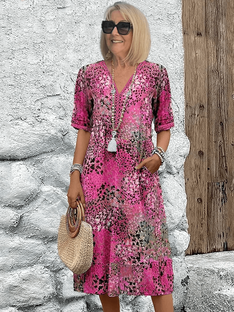 Aeria – Elegant Boho Midikjole med Print