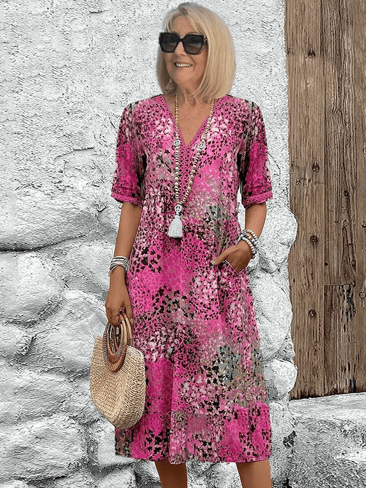 Aeria – Elegant Boho Midikjole med Print