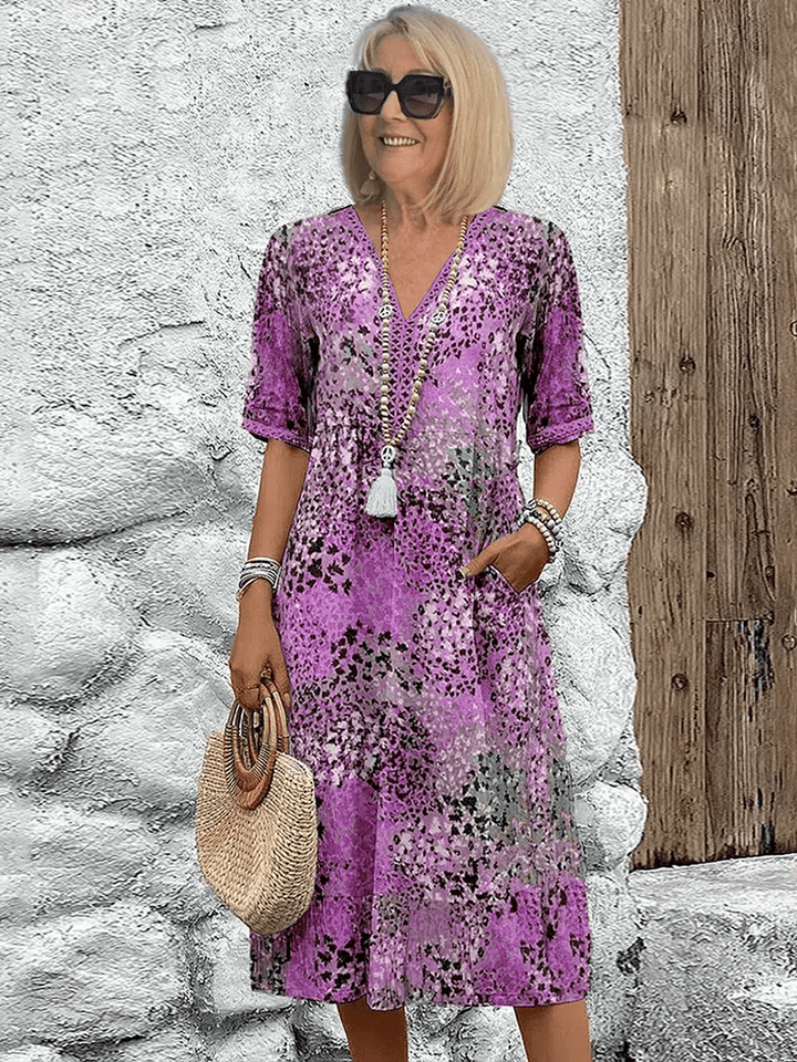 Aeria – Elegant Boho Midikjole med Print