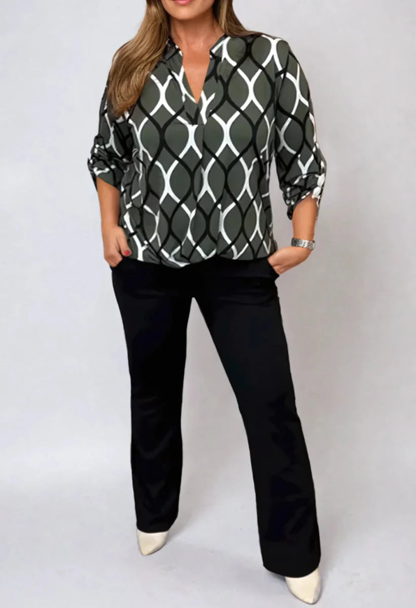 Signe™ | Casual Bluse med Lange Ærmer og Elegant Mønster